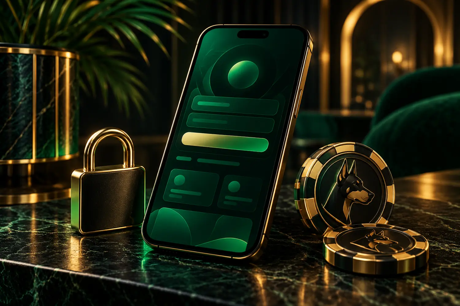 Illustrated mobile account access with a phone and security lock